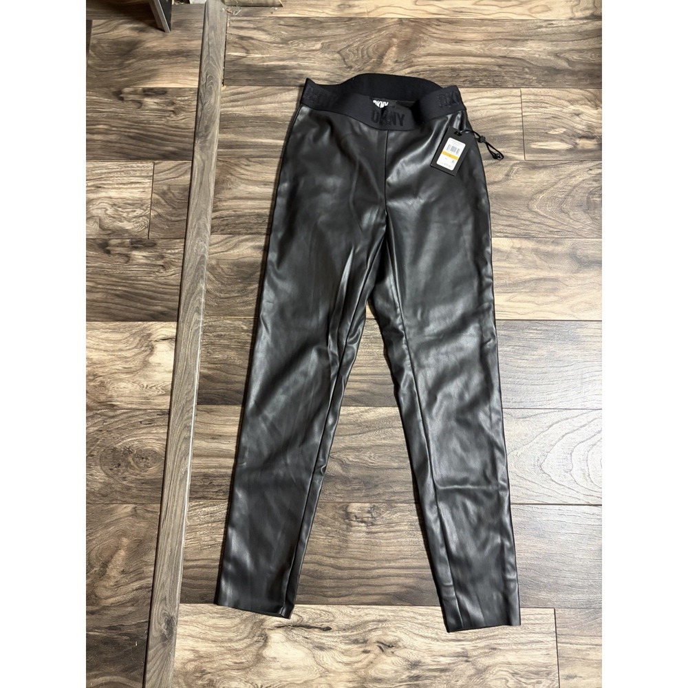 DKNY Women's Black Stretch Waist Faux Leather Leggings Pants FOUNDATIONS S 704